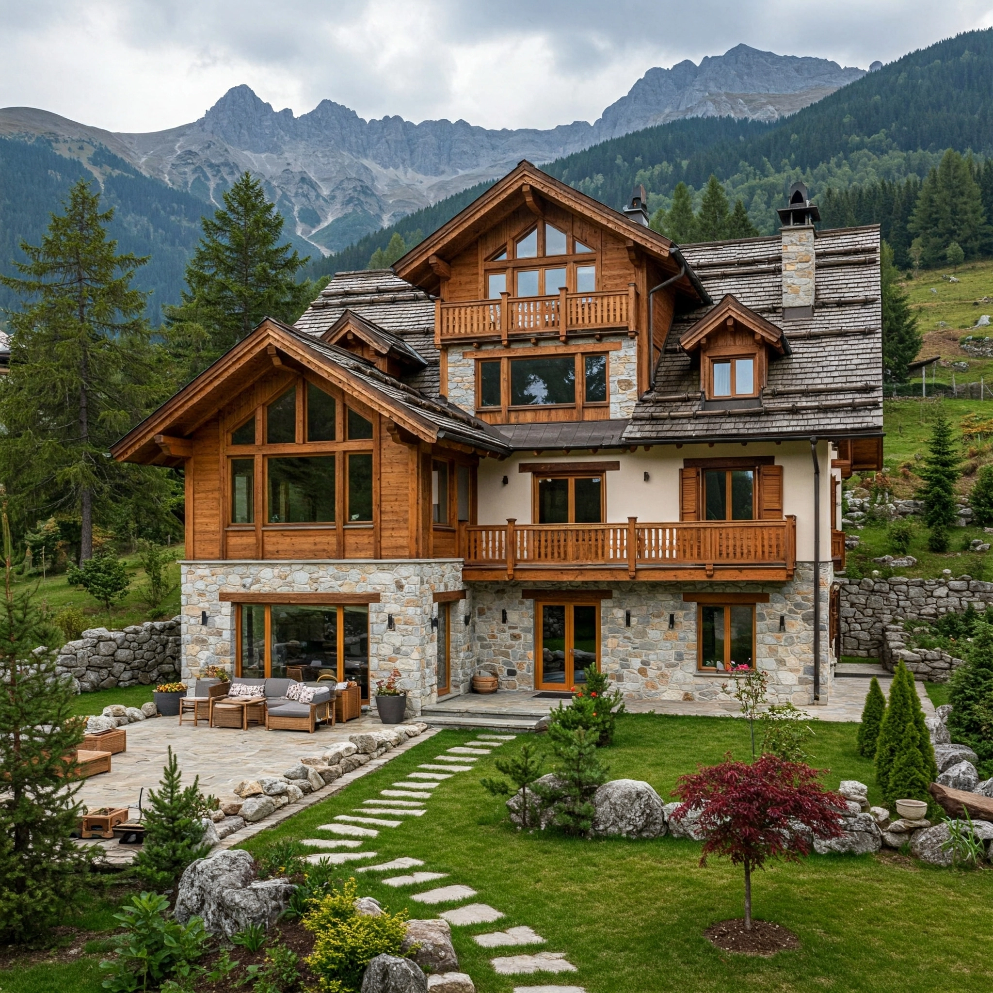 Foto generata con l'IA di uno chalet di montagna