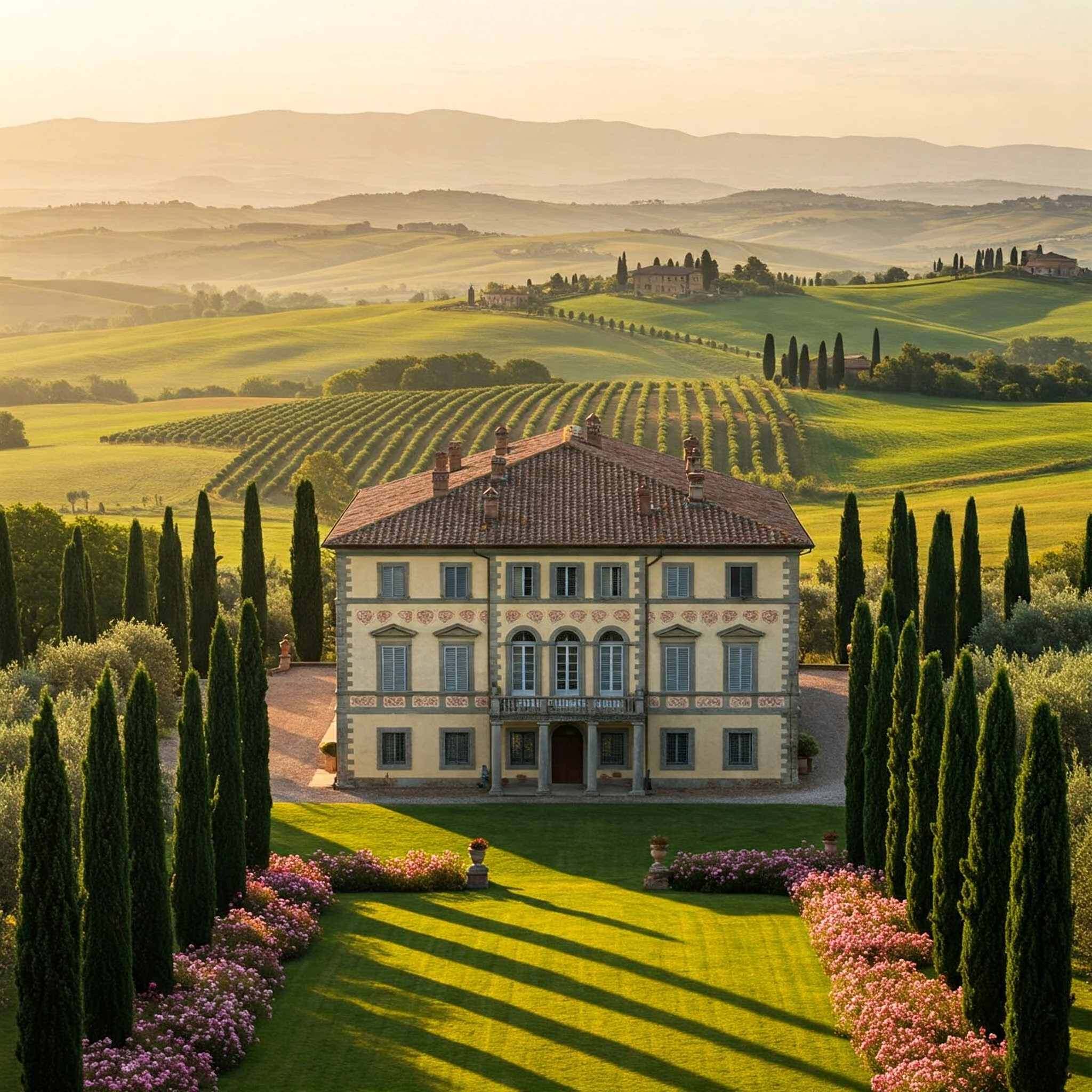 Foto generata con l'IA di una villa in campagna